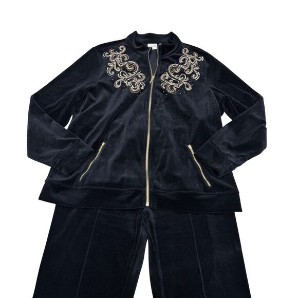 Chico's Pants - Chico's Zenergy Gold Embellished Velour Full Zip Jacket & Pants Set Women's Sz 2